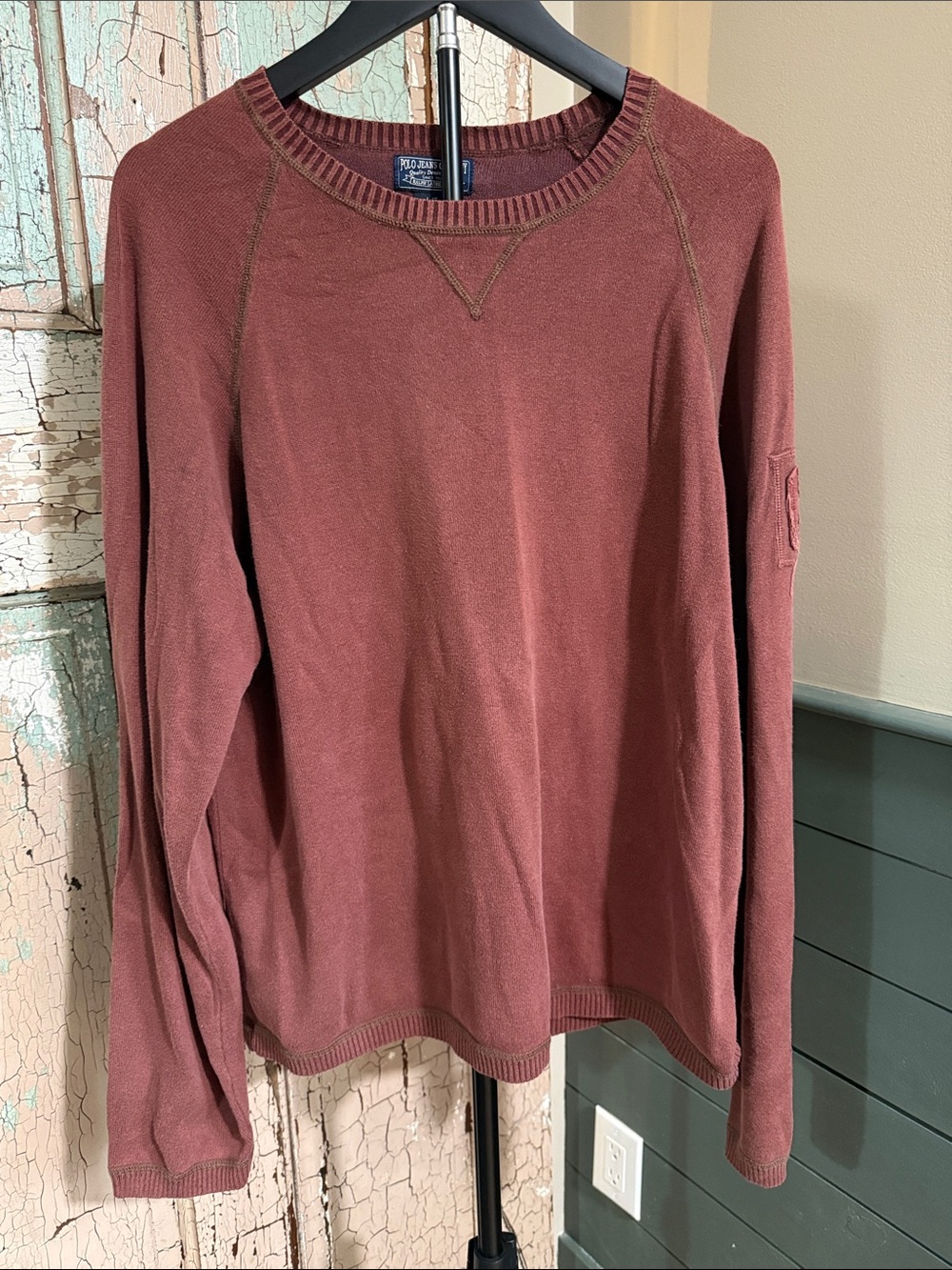 Vintage Polo Jeans Co Ralph Lauren Men’s Large Faded Maroon Crewneck Pullover